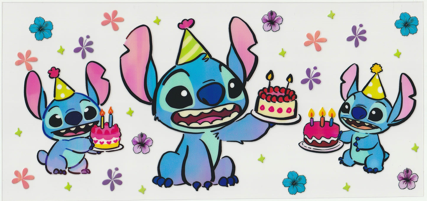 Stitch Birthday Cake UV DTF Cup Wrap | Birthday Design | 16oz Cup Decal