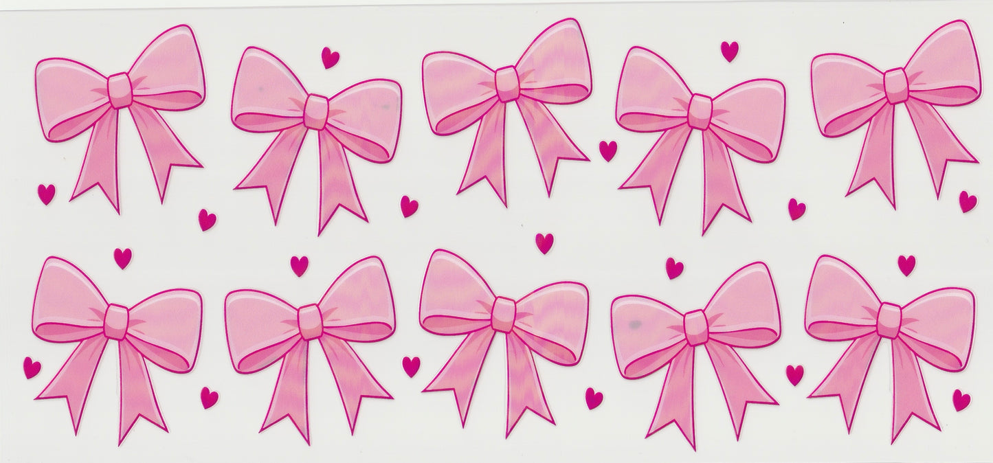 Pink Bows with hearts UV DTF Cup Wrap