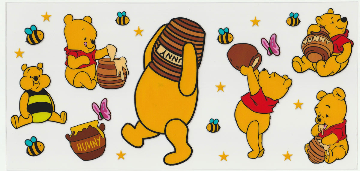 Winnie with Honey UV DTF Cup Wrap | 16oz Cup Decal