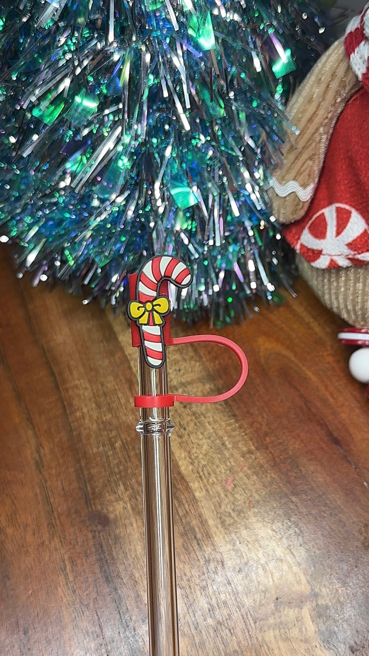 Candy Cane Bow Straw Topper