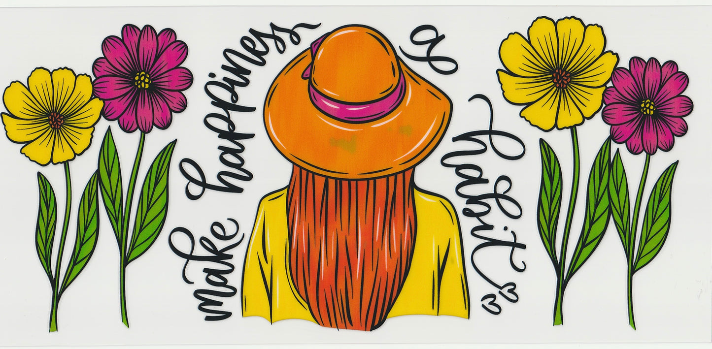 Make happiness a habit UV DTF Cup Wrap | 16oz Cup Decal