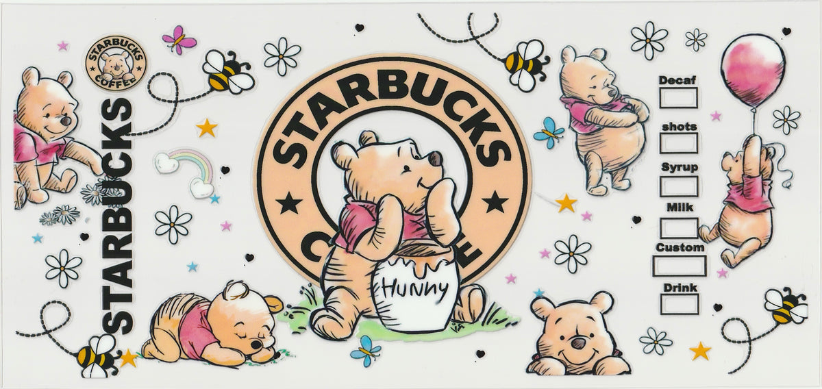 Winnie Starbucks UV DTF Cup Wrap | 16oz Cup Decal