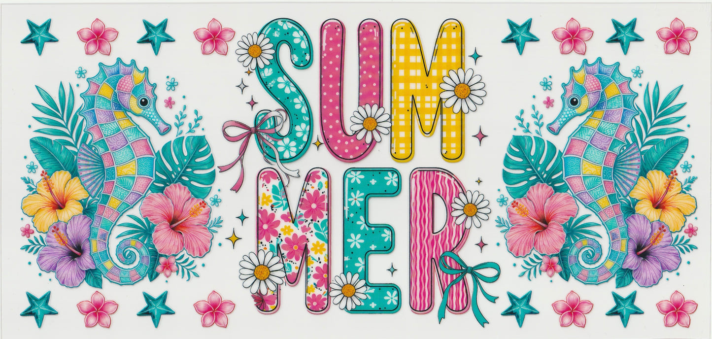 Tropical Seahorse Summer UV DTF Cup Wrap | 16oz Cup Decal