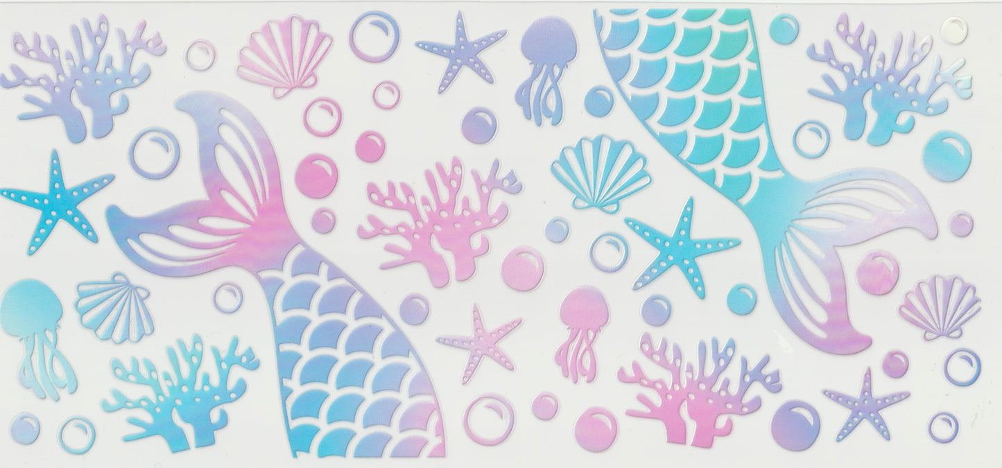 Mermaid Tail Beach UV DTF Cup Wrap | 16oz Cup Decal