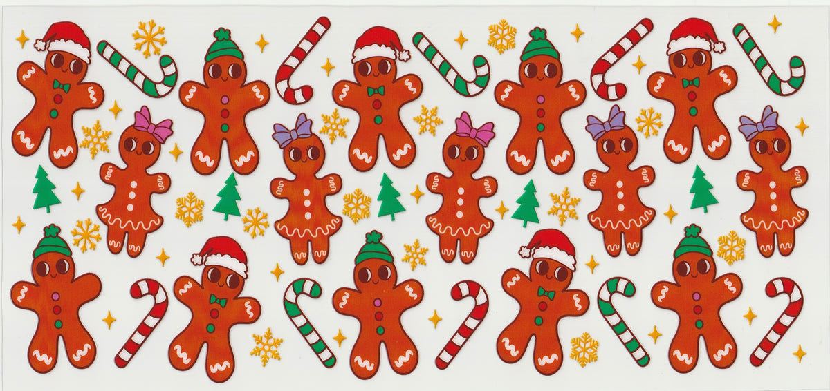 Gingerbread Candy Cane UV DTF Cup Wrap | Christmas Design | 16oz Cup Decal