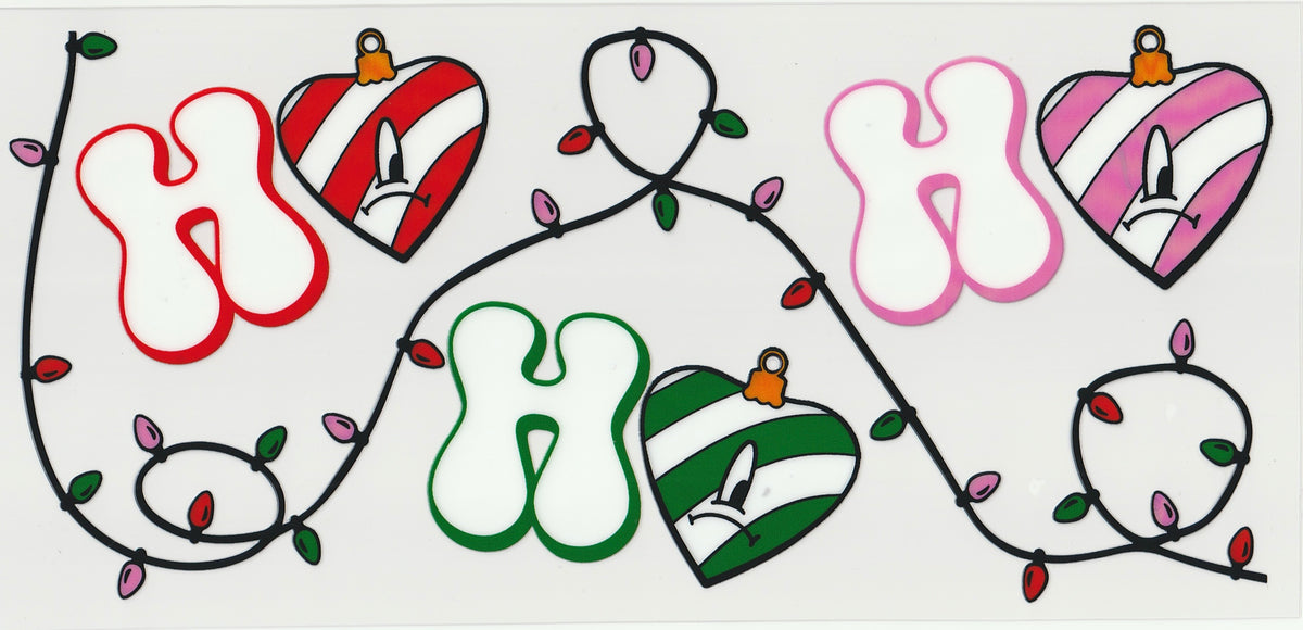Ho Ho Ho Ornament UV DTF Cup Wrap | Christmas Design | 16oz Cup Decal