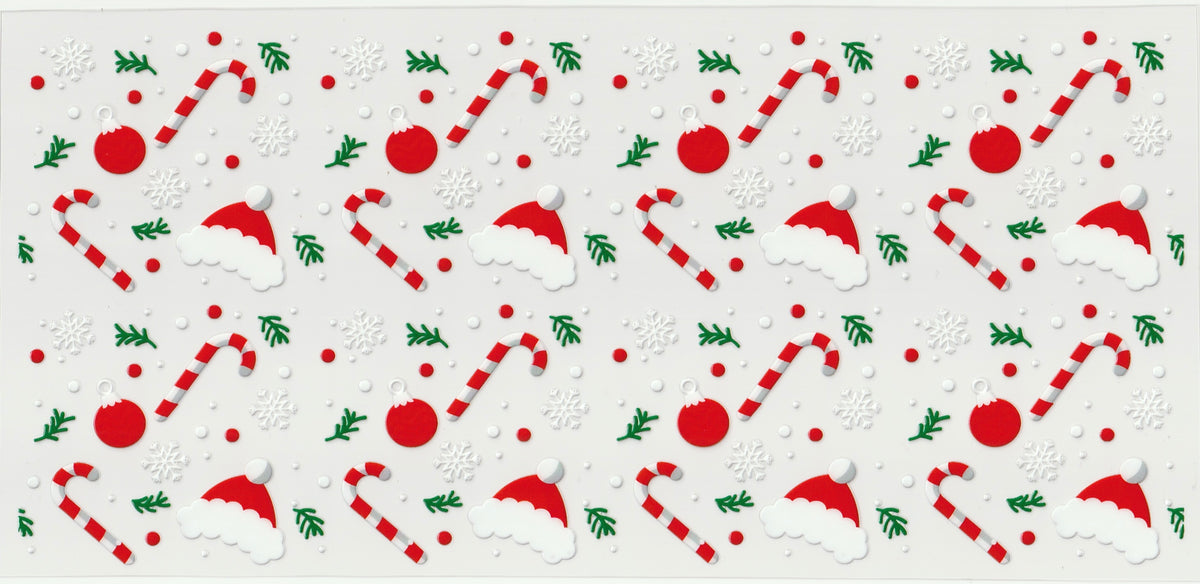 Santa Hat Candy Canes UV DTF Cup Wrap | Christmas Design | 16oz Cup Decal