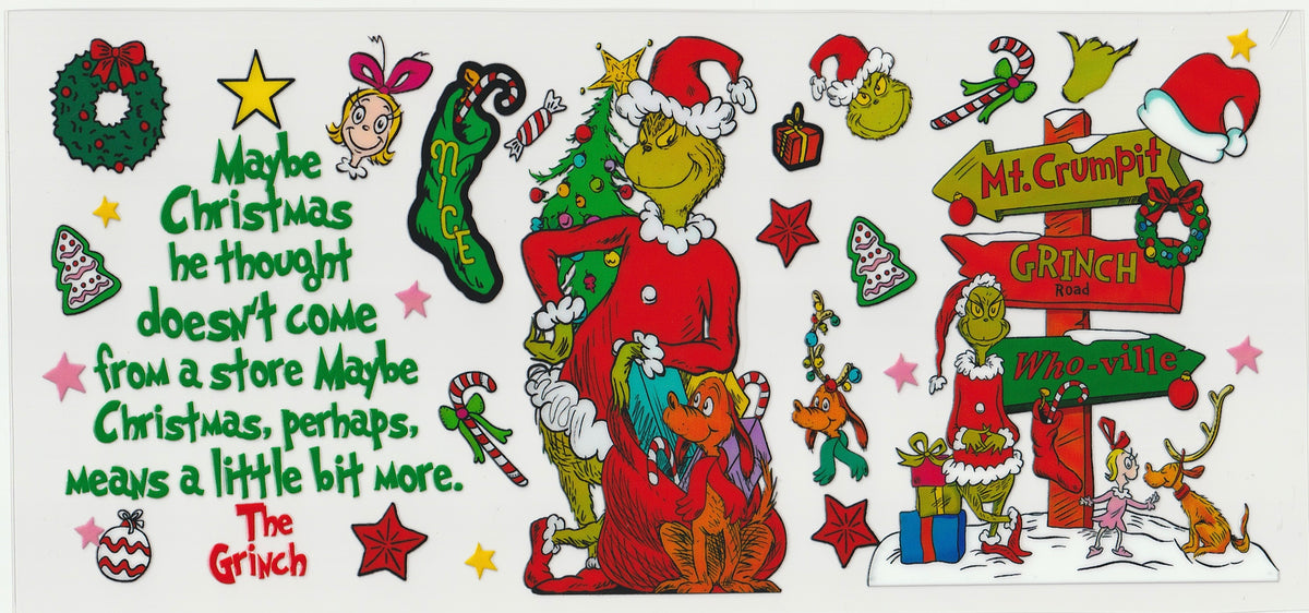 Christmas Grinch UV DTF Cup Wrap | Christmas Design | 16oz Cup Decal