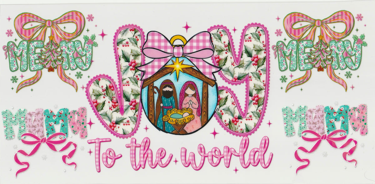 Joy to the World - Merry Mama UV DTF Cup Wrap | Christmas Design | 16oz Cup Decal