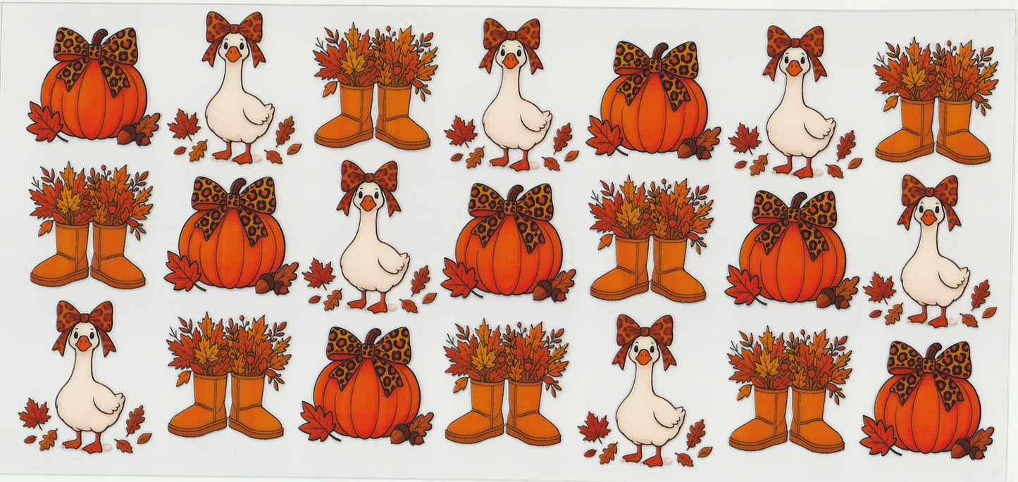 Coquette Goose UV DTF Cup Wrap | Fall Pumpkin & Boots Design | 16oz Cup Decal