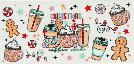 Christmas Coffee Club | Christmas Design | UV DTF Cup Wrap | 16oz Cup Decal
