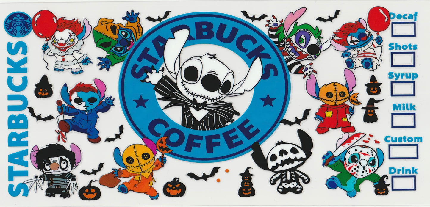 Blue Halloween Villains UV DTF Cup Wrap | Halloween Design | 16oz Cup Decal