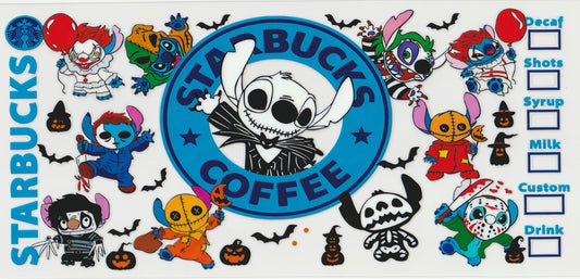 Blue Halloween Villains UV DTF Cup Wrap | Halloween Design | 16oz Cup Decal