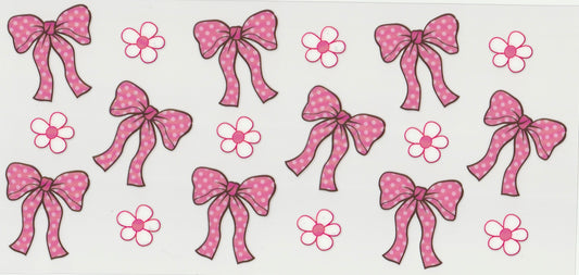 Pink Bows with flowers UV DTF Cup Wrap | 16oz Cup Decal