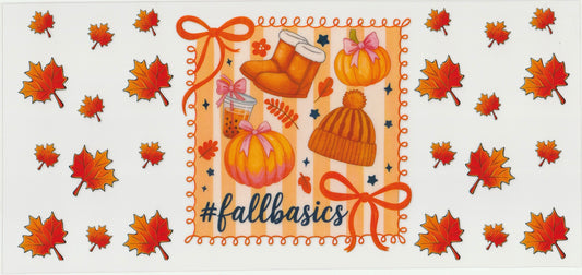 #FallBasics UV DTF Cup Wrap | Pumpkin, Boots & Bow Fall Design | 16oz Cup Decal
