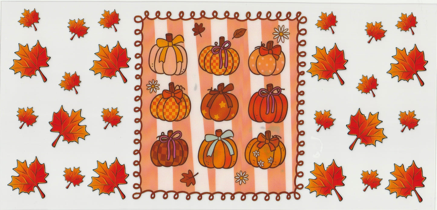 Coquette Pumpkin UV DTF Cup Wrap | Cute Fall Pumpkin Bow Design | 16oz Cup Decal