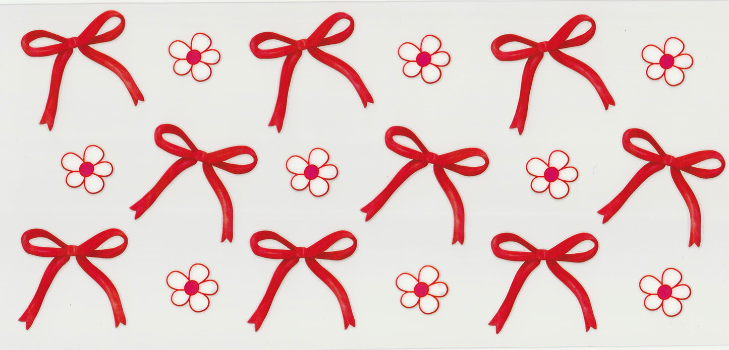 Red bows with flowers UV DTF Cup Wrap
