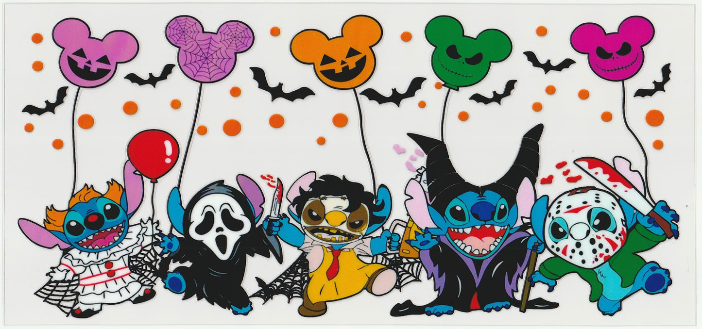 Halloween Villains w Spooky Balloons UV DTF Cup Wrap | Halloween Design | 16oz Cup Decal