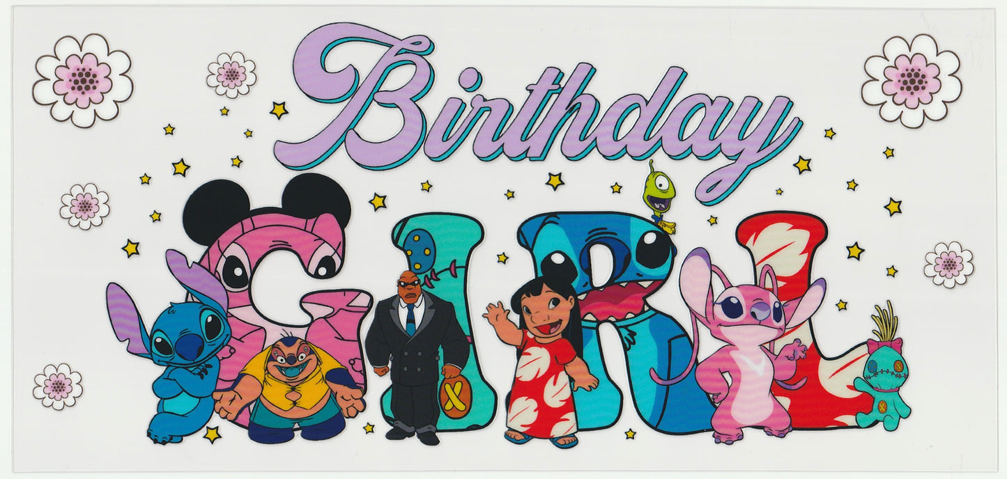 Stitch Birthday Girl UV DTF Cup Wrap | Birthday Design | 16oz Cup Decal