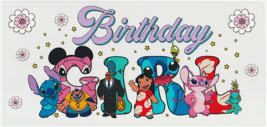 Stitch Birthday Girl UV DTF Cup Wrap | Birthday Design | 16oz Cup Decal