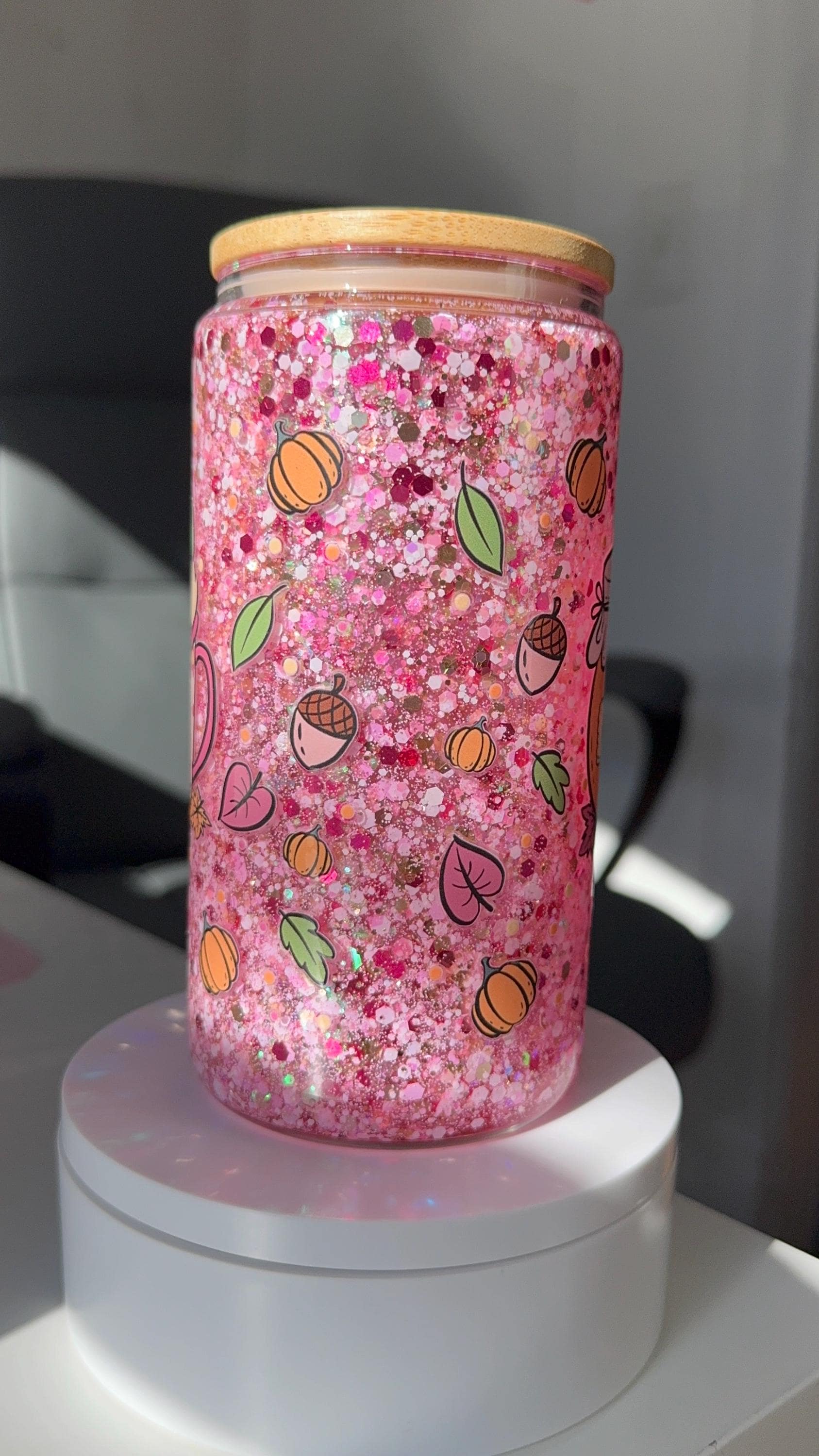 Pink Glitter Snow Globe Tumbler - Fall Sweet Fall