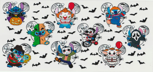 Bats Halloween Villains UV DTF Cup Wrap | Halloween Design | 16oz Cup Decal