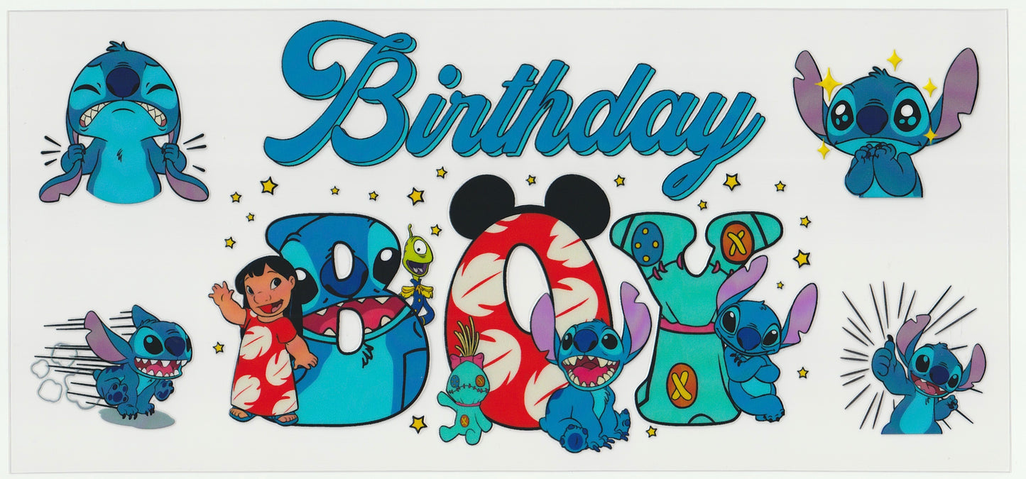 Stitch Birthday Boy UV DTF Cup Wrap | Birthday Design | 16oz Cup Decal