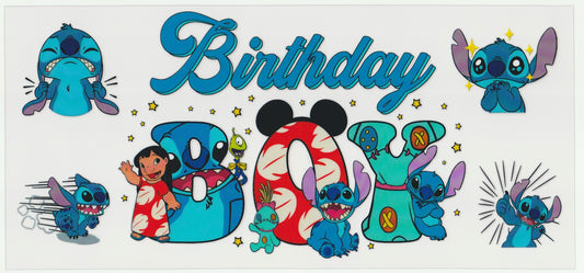 Stitch Birthday Boy UV DTF Cup Wrap | Birthday Design | 16oz Cup Decal