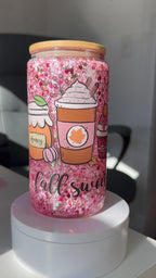 Pink Glitter Snow Globe Tumbler - Fall Sweet Fall