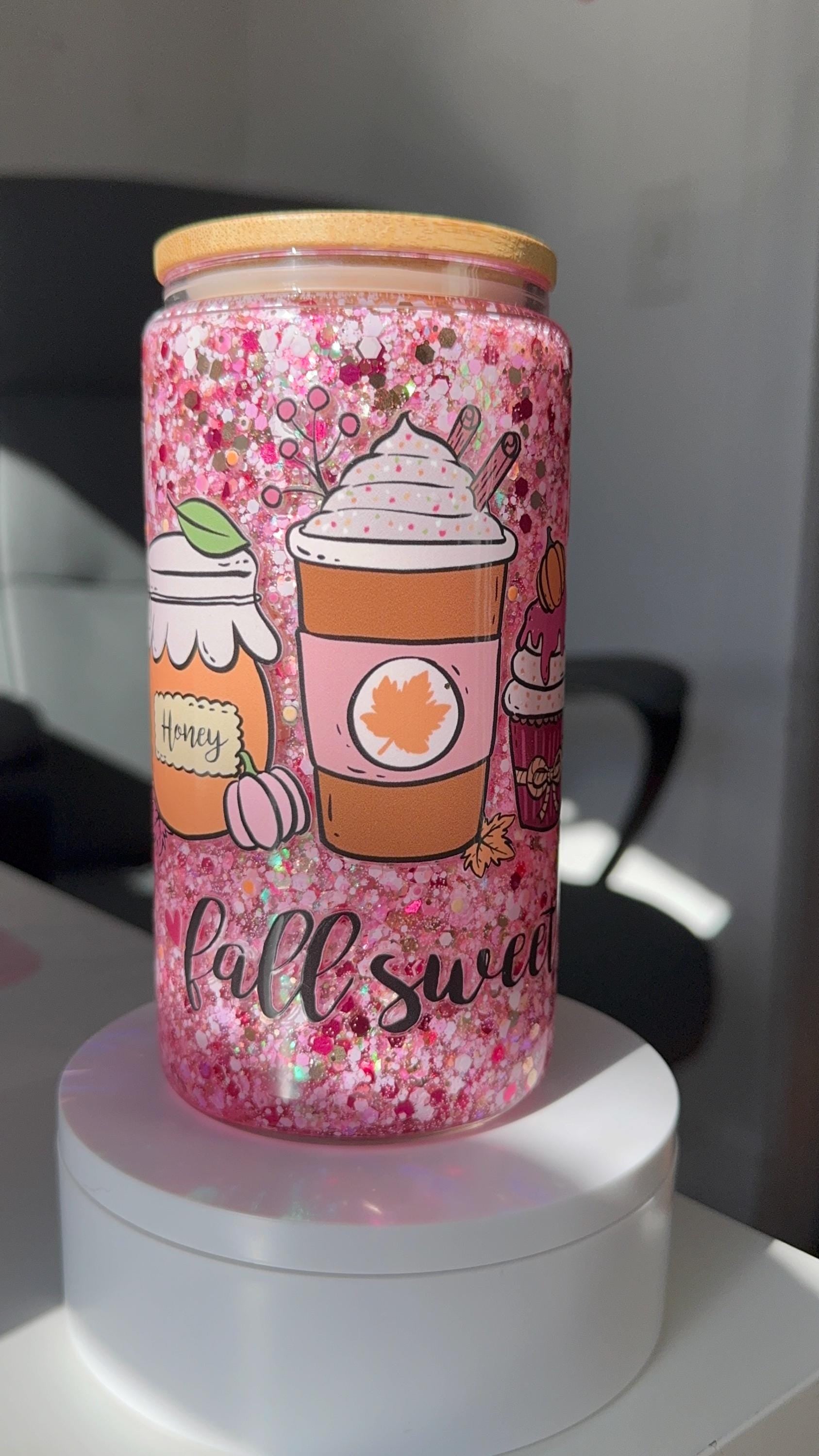 Pink Glitter Snow Globe Tumbler - Fall Sweet Fall