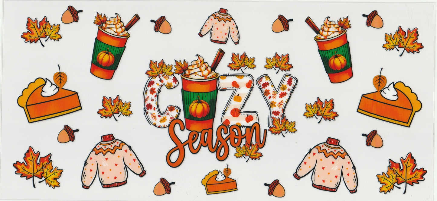Cozy Season UV DTF Cup Wrap | Fall Coffee Pumpkin Design | 16oz Cup Decal