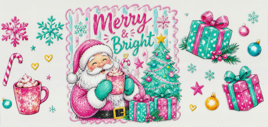 Merry & Bright | Christmas Design | UV DTF Cup Wrap | 16oz Cup Decal