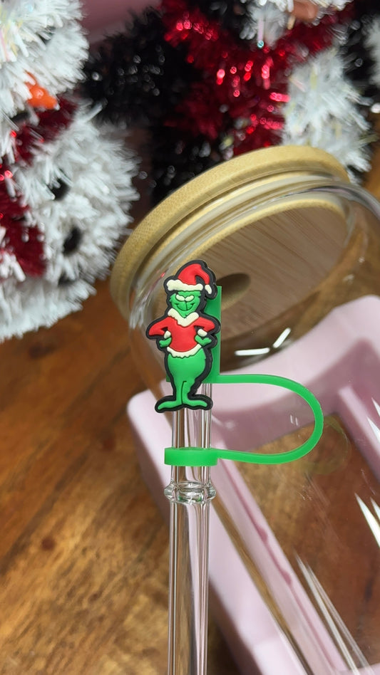 Grinch Santa Hat Straw Topper