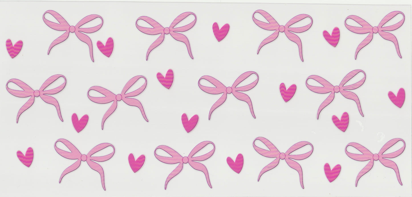 Pink Bows with hearts UV DTF Cup Wrap