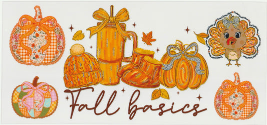 Fall Basics UV DTF Cup Wrap | Cozy Autumn Pumpkin & Coffee Design | 16oz Cup Decal