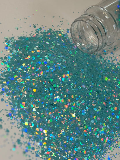 Luna Lagoon Chunky Glitter | Aqua Blue Holographic Glitter for SnowGlobe Tumblers