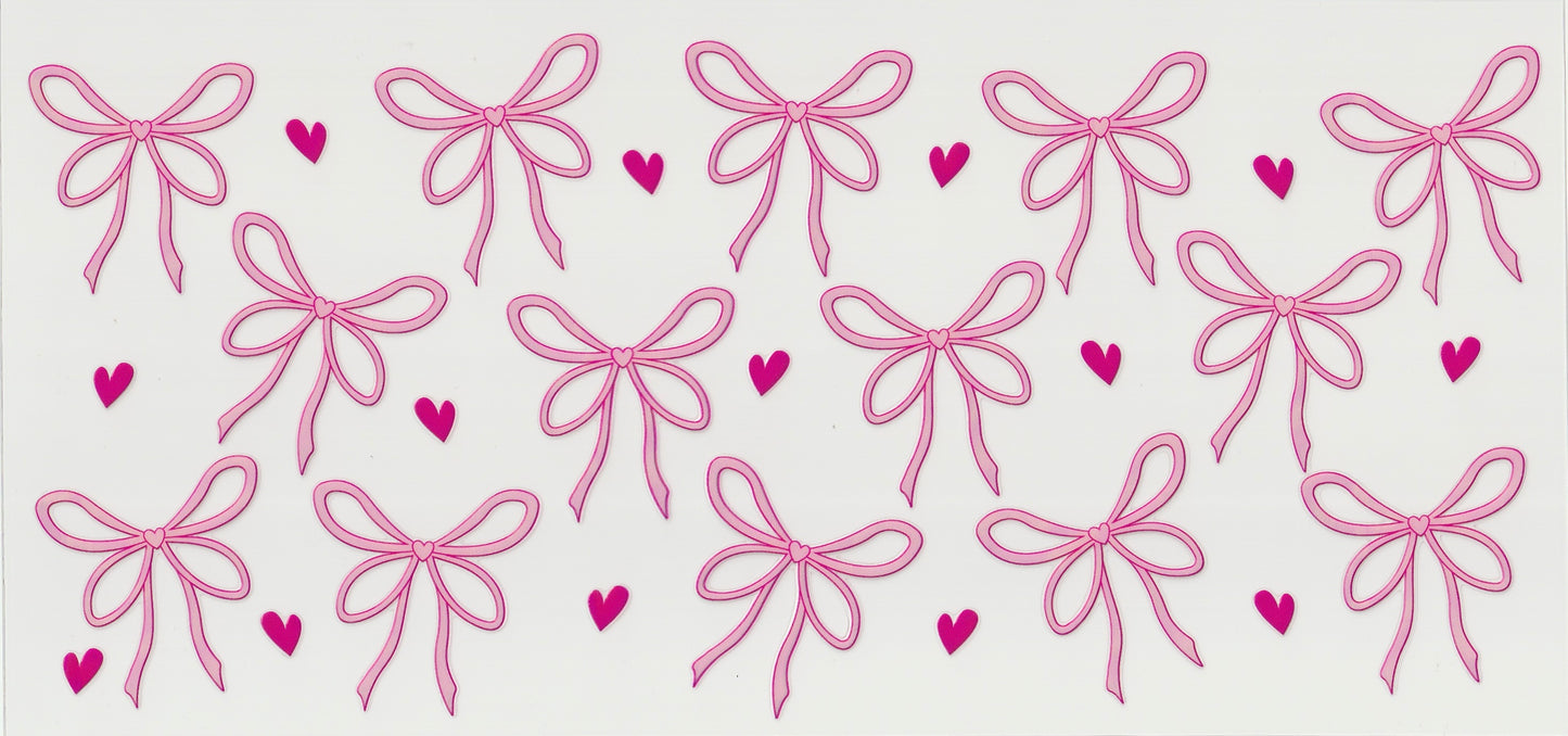 Pink Bows with hearts UV DTF Cup Wrap