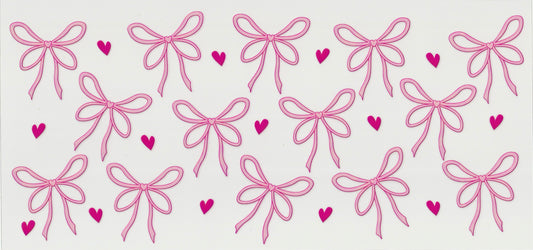 Pink Bows with hearts UV DTF Cup Wrap | 16oz Cup Decal