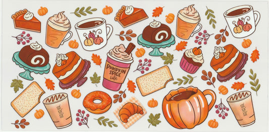 Pumpkin Spice Lattes and Treats UV DTF Cup Wrap | Fall Design | 16oz Cup Decal