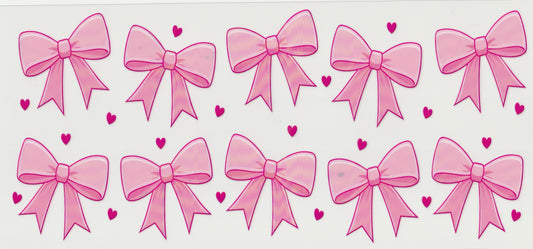 Pink Bows with hearts UV DTF Cup Wrap | 16oz Cup Decal