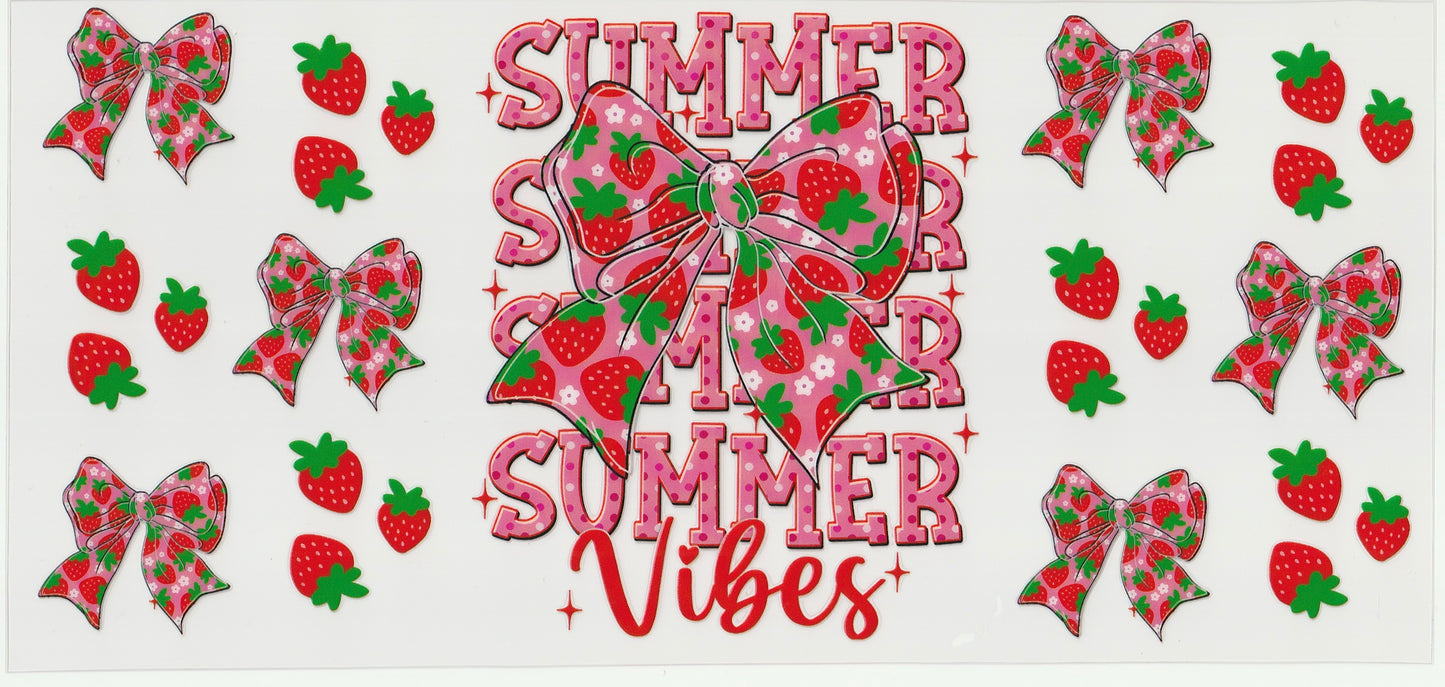 Strawberry Summer Bow UV DTF Cup Wrap | 16oz Cup Decal