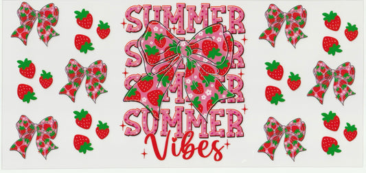 Strawberry Summer Bow UV DTF Cup Wrap | 16oz Cup Decal