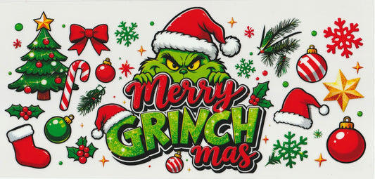 Merry Grinchmas | Christmas Design | UV DTF Cup Wrap | 16oz Cup Decal