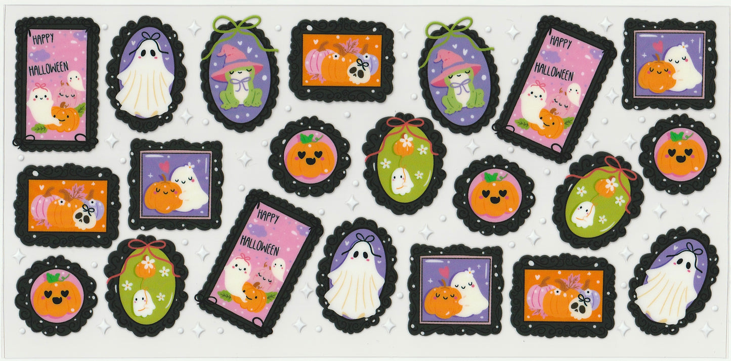 Halloween Post Card Stamps UV DTF Cup Wrap | Halloween Design | 16oz Cup Decal