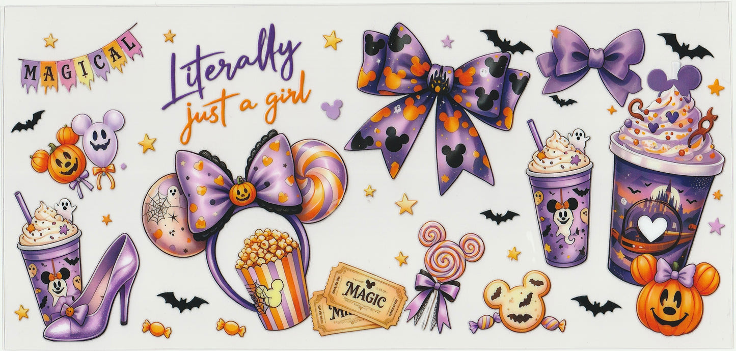 Literally Just A Girl UV DTF Cup Wrap | Halloween Design | 16oz Cup Decal