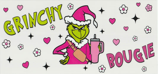 Grinchy Bougie | Christmas Design | UV DTF Cup Wrap | 16oz Cup Decal