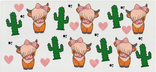 Cow & Cactus UV DTF Cup Wrap | 16oz Cup Decal