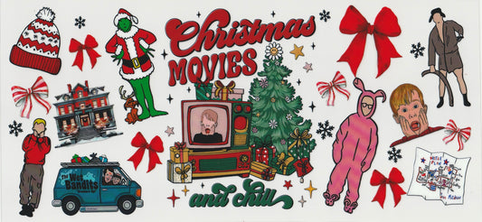 Christmas Movies UV DTF Cup Wrap | Christmas Design | 16oz Cup Decal