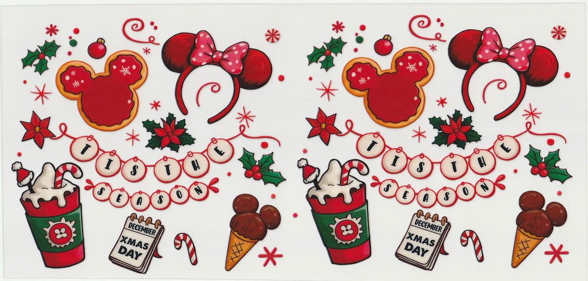 Tis The Season UV DTF Cup Wrap | Christmas Design | 16oz Cup Decal