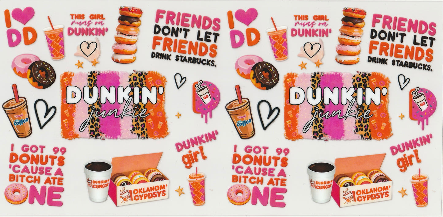 Dunkin’ Donuts UV DTF Cup Wrap | Coffee Design | 16oz Cup Decal